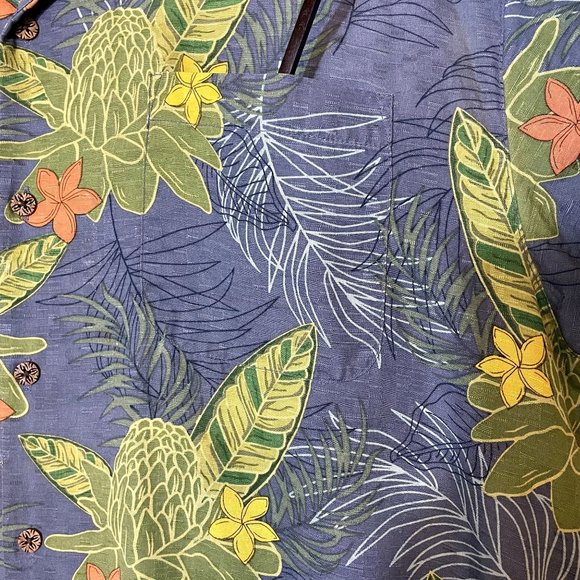 Tommy Bahama Blue and Green Floral 100% Silk Men's Short Sleeve Hawaiian Shirt L - Picture 5 of 6